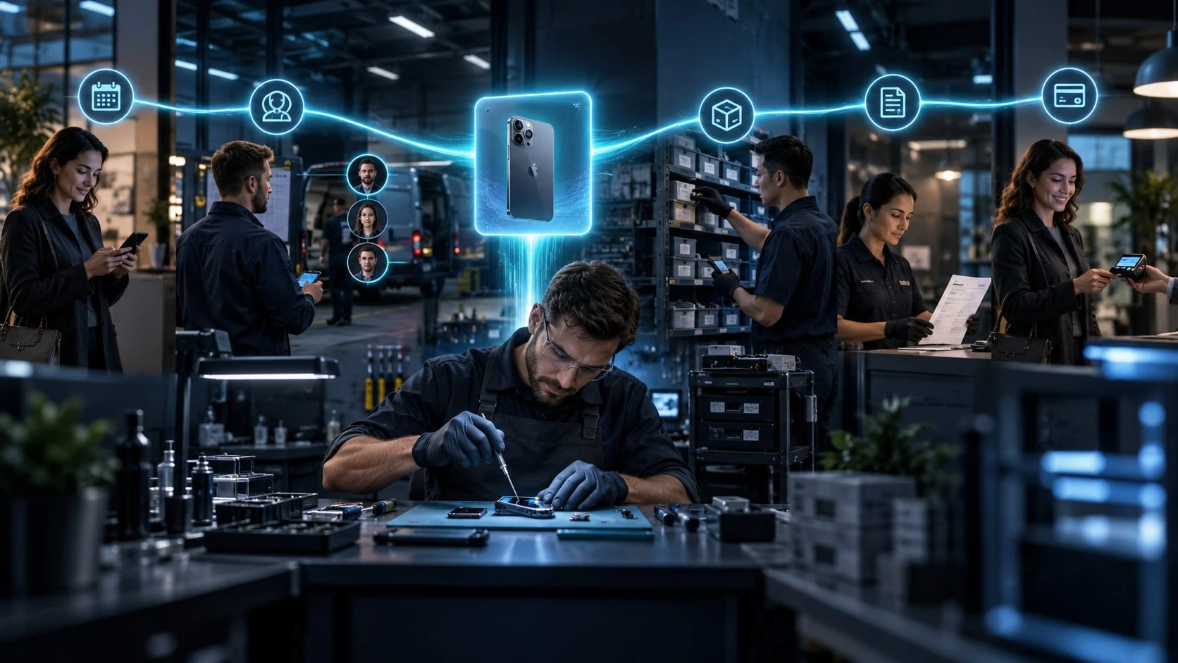 Service Command Centre connected-record editorial illustration